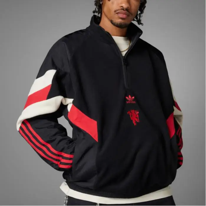 Felpa Adidas Originals Manchester United in Pile Polare Comoda Morbida Stemma Mezza Zip Uomo Felpa Nera IS6528 XL miniatura 3