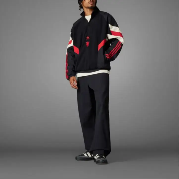 Felpa Adidas Originals Manchester United in Pile Polare Comoda Morbida Stemma Mezza Zip Uomo Felpa Nera IS6528 XL miniatura 4