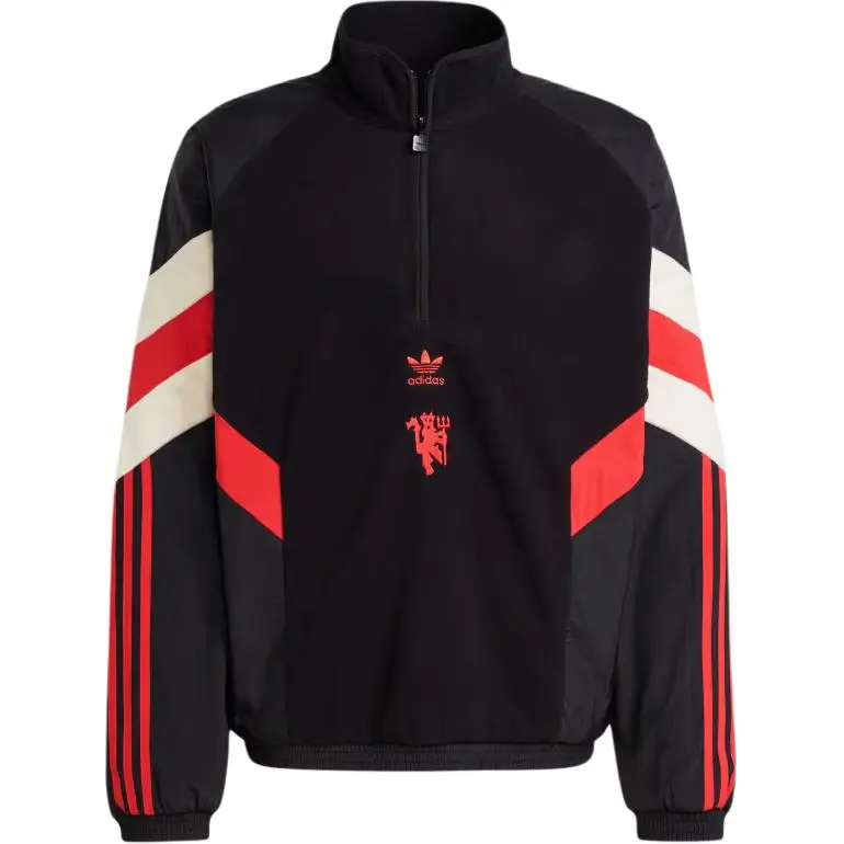 Felpa Adidas Originals Manchester United in Pile Polare Comoda Morbida Stemma Mezza Zip Uomo Felpa Nera IS6528 XL
