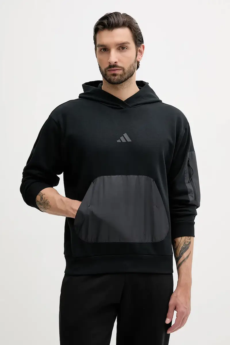 felpa City Escape uomo colore nero con cappuccio con applicazione JF3279