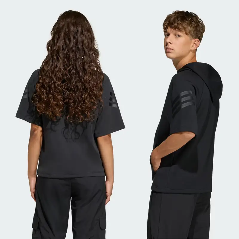 FELPA CON CAPPUCCIO A MANICA CORTA Future Icons 3 Stripes Black miniatura 2