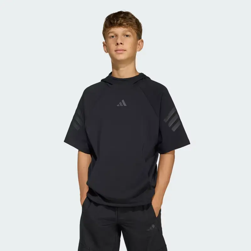 FELPA CON CAPPUCCIO A MANICA CORTA Future Icons 3 Stripes Black miniatura 3