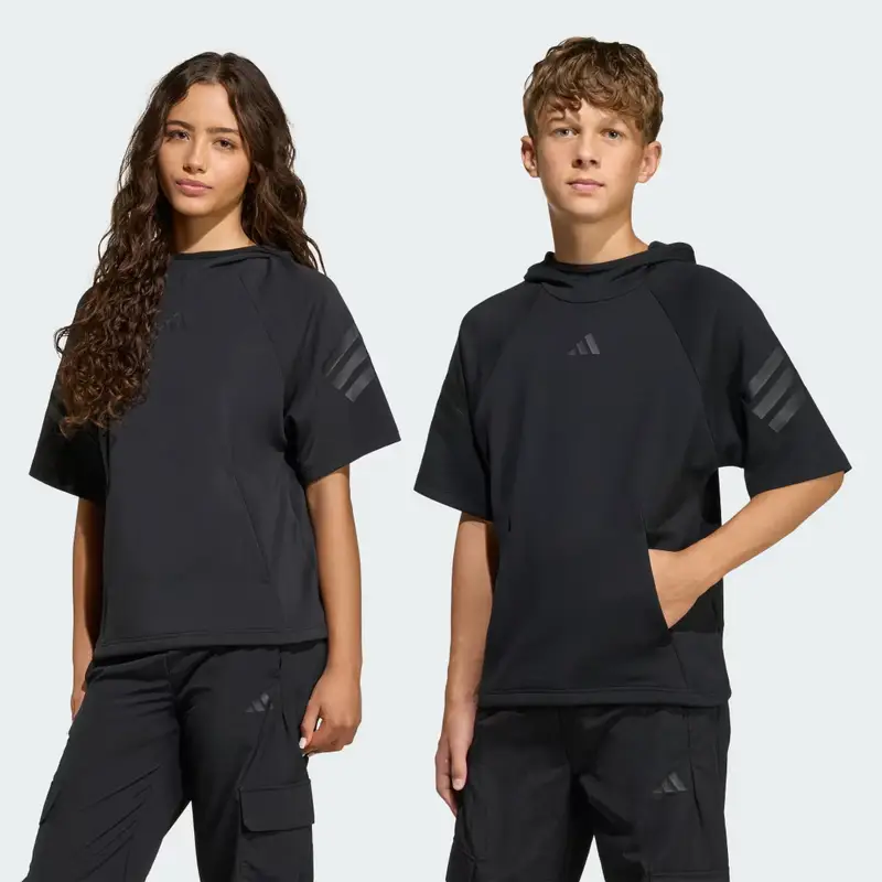 FELPA CON CAPPUCCIO A MANICA CORTA Future Icons 3 Stripes Black