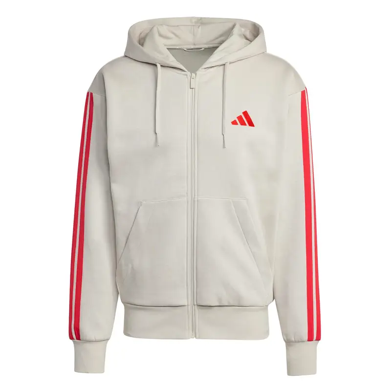 Felpa con cappuccio adidas Essentials 3-Stripes Fleece Beige