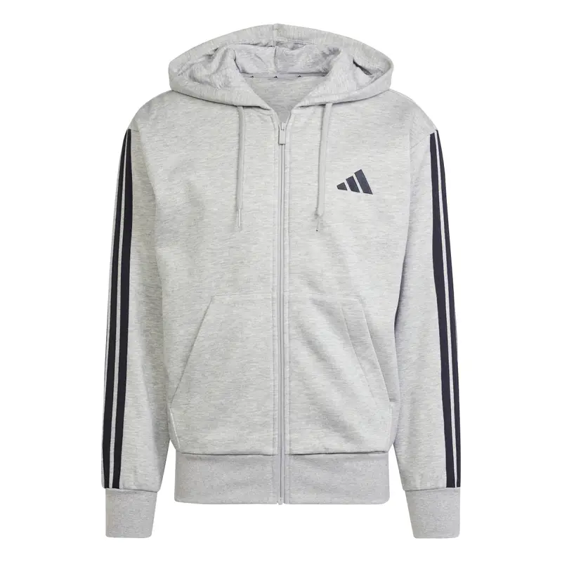 Felpa con cappuccio adidas Essentials 3-Stripes Fleece Gris