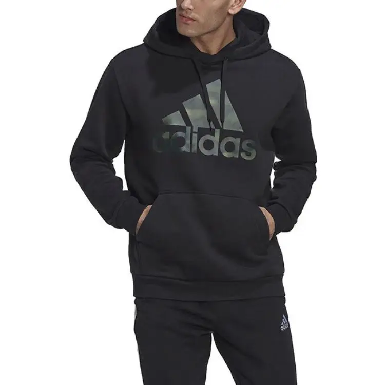 Felpa con cappuccio adidas Essentials con stampa mimetica French Terry Nera Uomo Streetwear HL6933 S miniatura 2