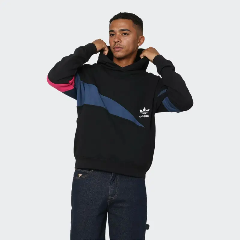 Felpa con Cappuccio Adidas Originals Logo Trifoglio Colorblock Uomo Felpa Nera H46695 L miniatura 4