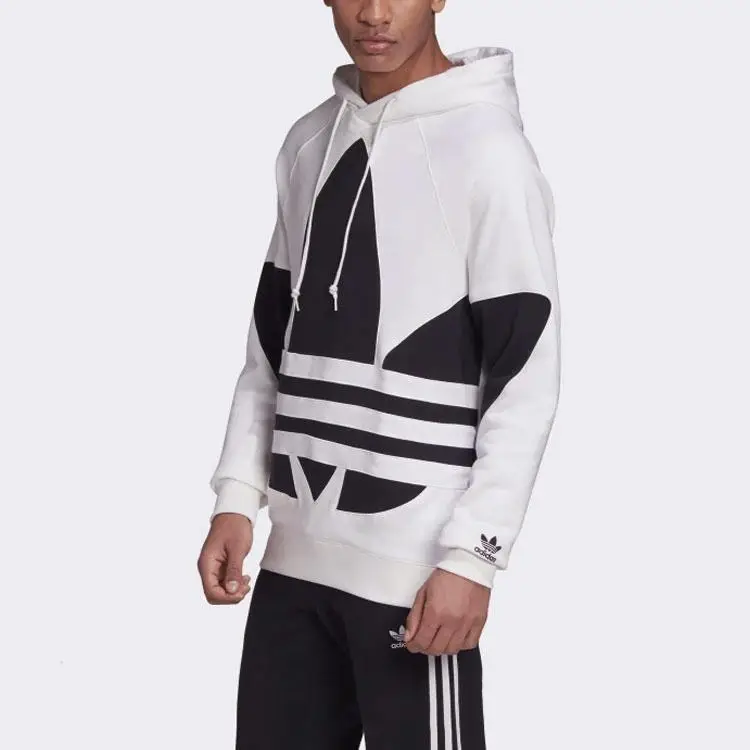 Felpa con cappuccio Adidas Originals Trefoil con logo grande, coulisse, tinta unita, spalle basse da uomo, bianca FM9909 L miniatura 3