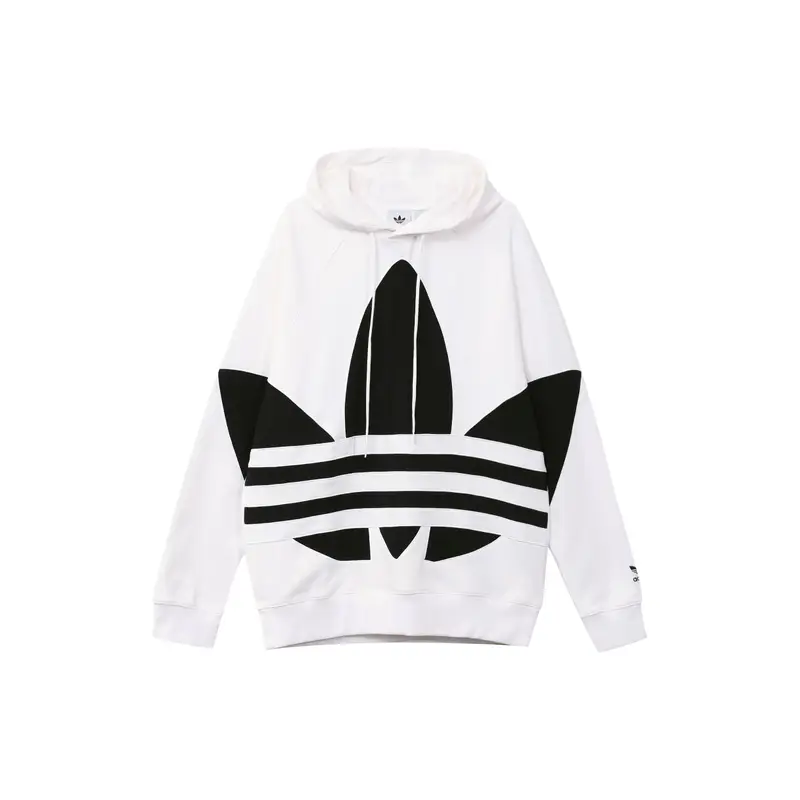 Felpa con cappuccio Adidas Originals Trefoil con logo grande, coulisse, tinta unita, spalle basse da uomo, bianca FM9909 L