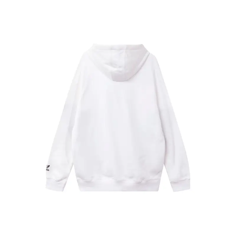 Felpa con cappuccio Adidas Originals Trefoil con logo grande, coulisse, tinta unita, spalle basse da uomo, bianca FM9909 XL miniatura 4