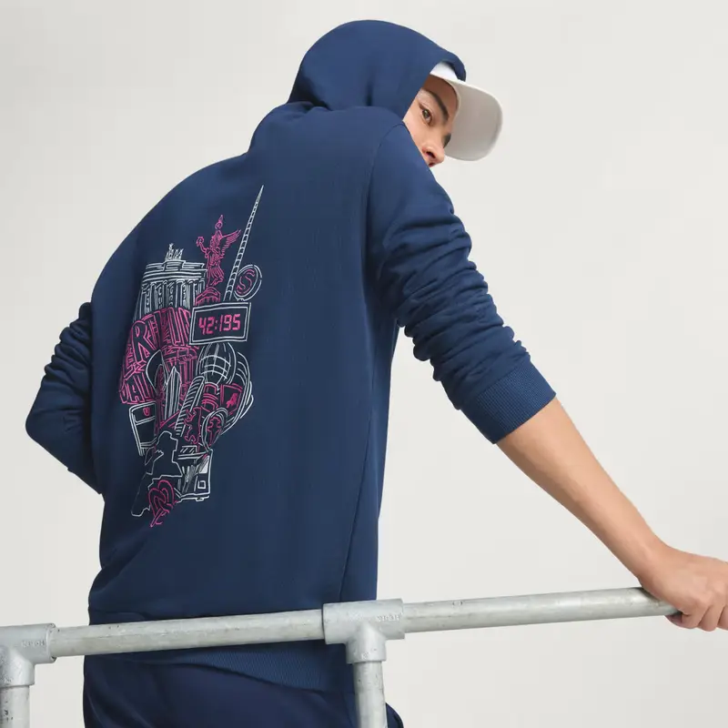 Felpa con cappuccio BMW Berlin-Marathon 2025 City Collegiate Navy miniatura 2