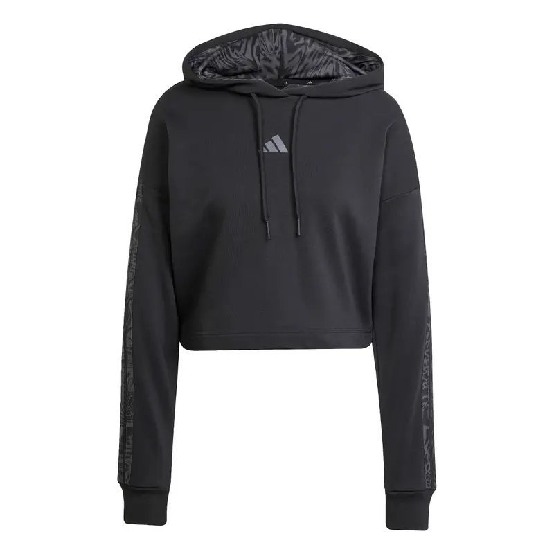 Felpa con cappuccio con stampa da donna adidas Essentials 3-Stripes French Terry Noir