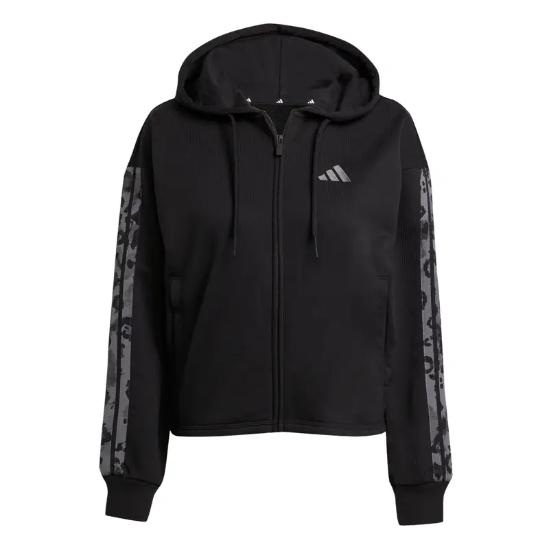 Felpa con cappuccio da donna adidas Animal Print 3 stripes Noir