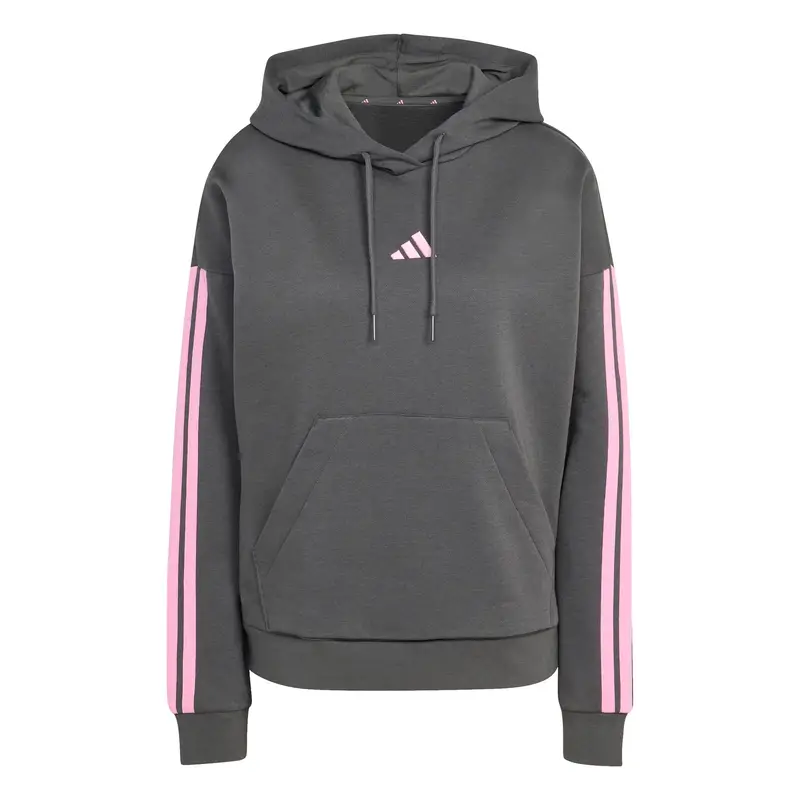 Felpa con cappuccio da donna adidas Essentials 3-stripes Fleece Gris