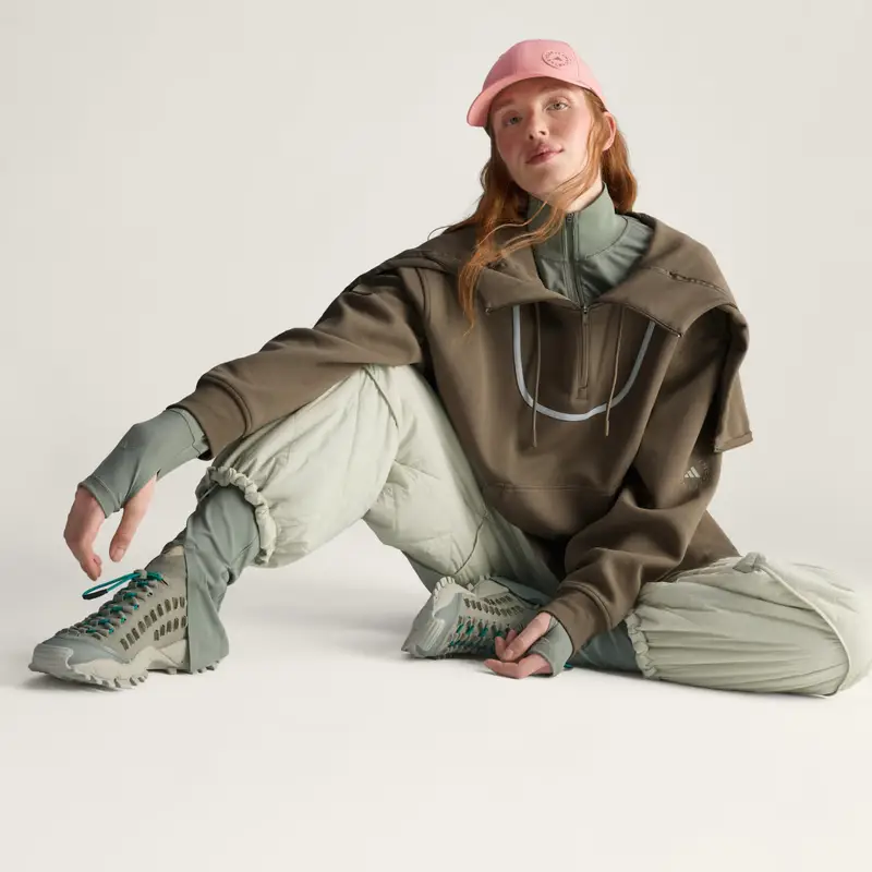 Felpa con cappuccio e orlo a peplo adidas by Stella McCartney Brown Moss miniatura 3