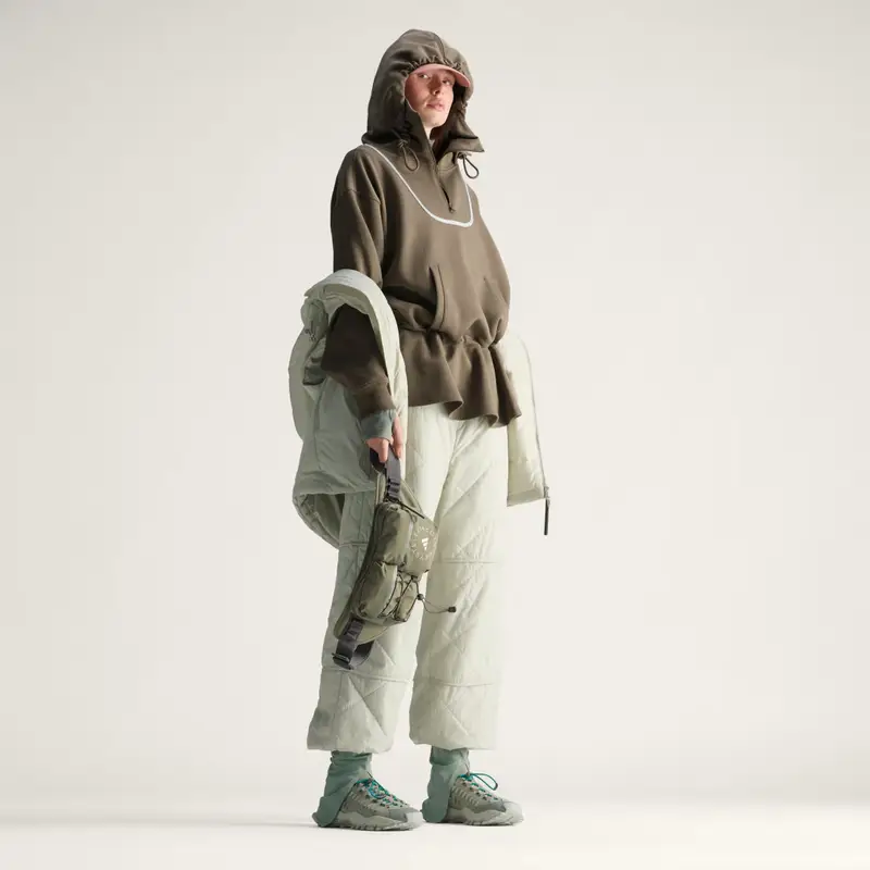 Felpa con cappuccio e orlo a peplo adidas by Stella McCartney Brown Moss miniatura 4