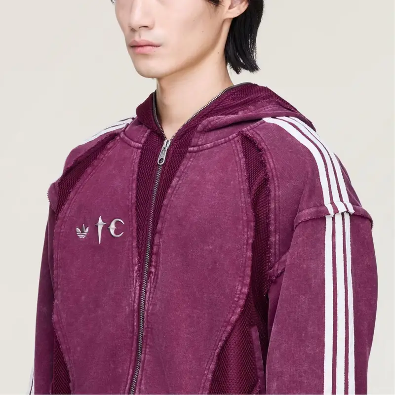 Felpa con cappuccio e zip a righe Adidas Originals X Thug Club Teamgeist Uomo Felpa KC2210 miniatura 5