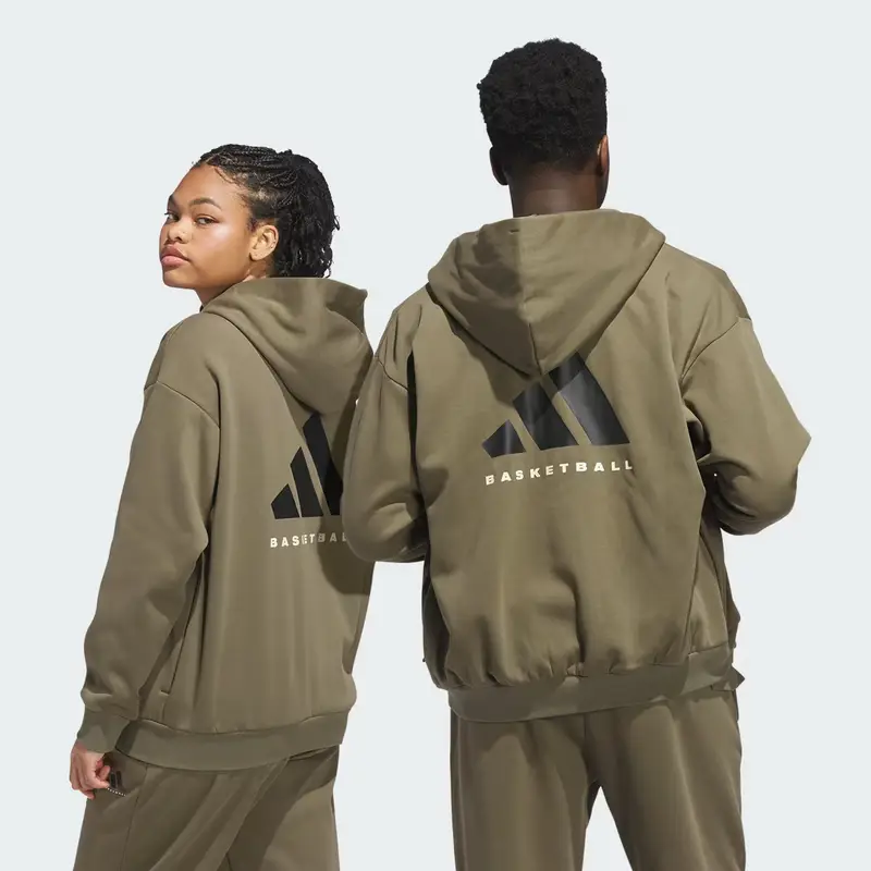 Felpa con cappuccio e zip integrale da basket adidas (unisex) Olive Strata miniatura 2