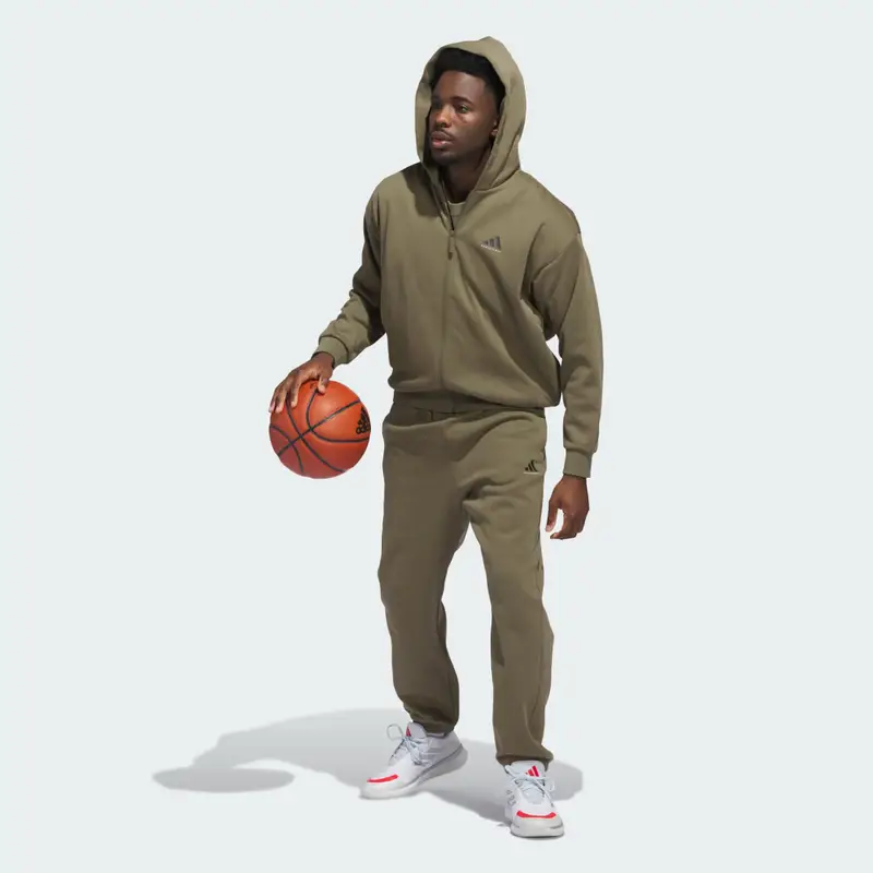 Felpa con cappuccio e zip integrale da basket adidas (unisex) Olive Strata miniatura 3