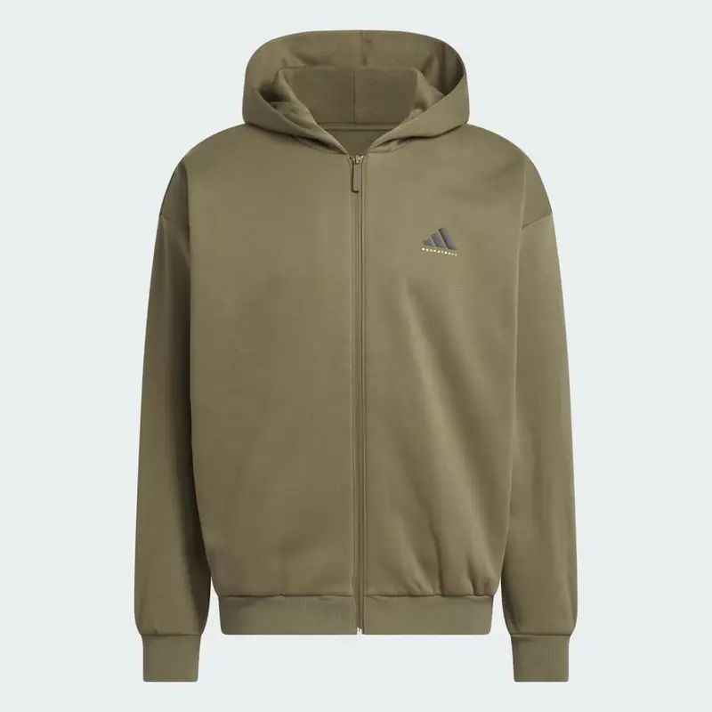 Felpa con cappuccio e zip integrale da basket adidas (unisex) Olive Strata miniatura 4