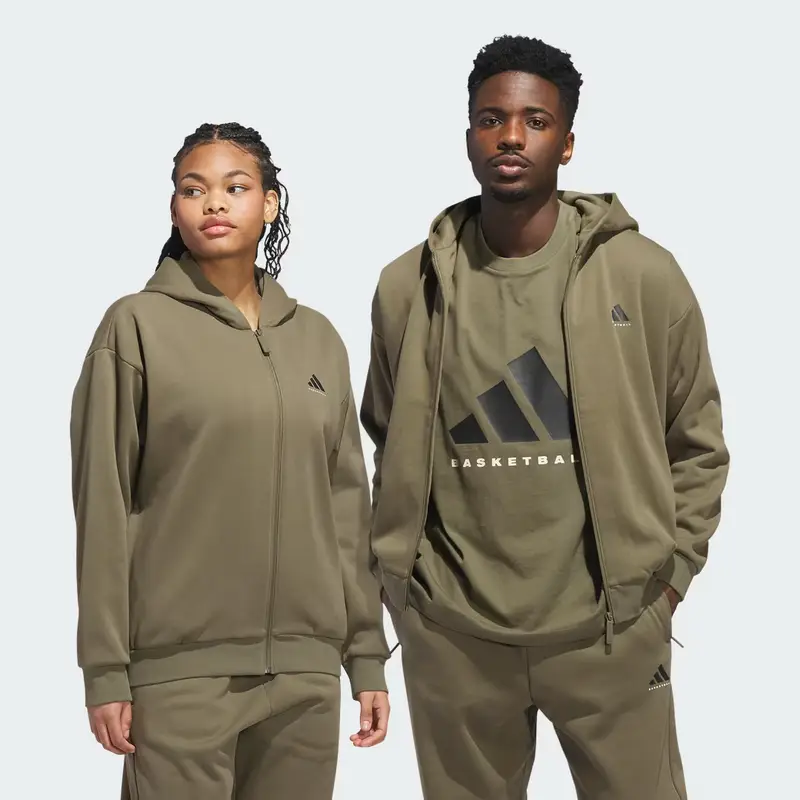 Felpa con cappuccio e zip integrale da basket adidas (unisex) Olive Strata