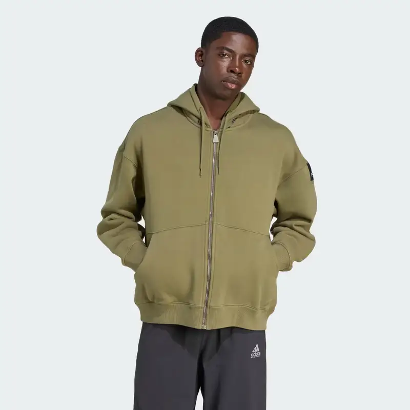 Felpa con cappuccio EQT Fleece Full - Zip Focus Olive