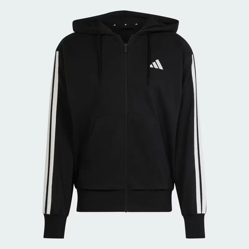 Felpa con cappuccio Essentials 3-Stripes French Terry Full-Zip Black miniatura 4