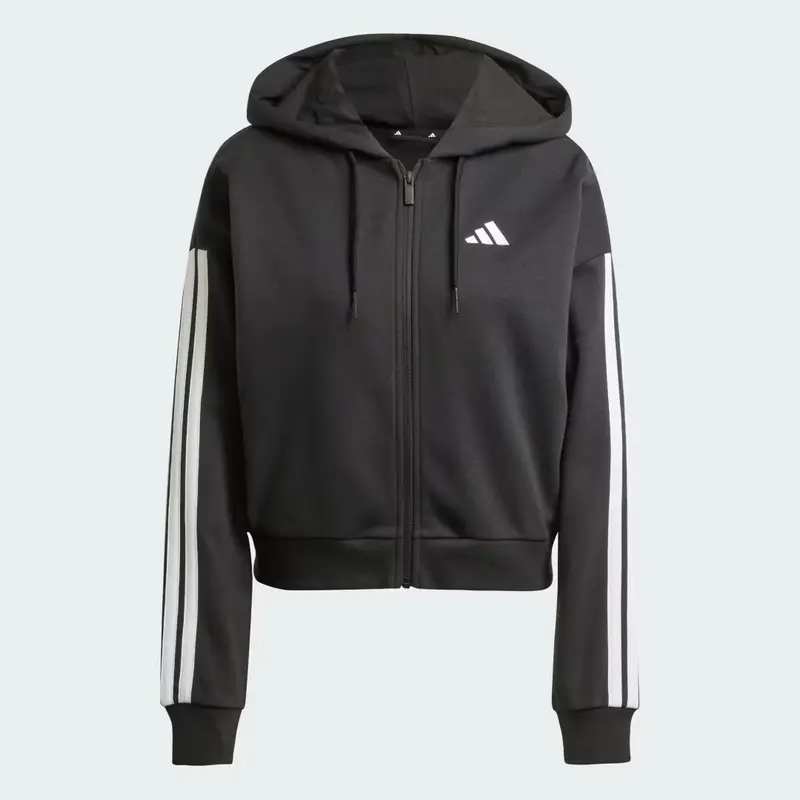 Felpa con cappuccio Essentials 3-Stripes French Terry Full-Zip Black miniatura 4