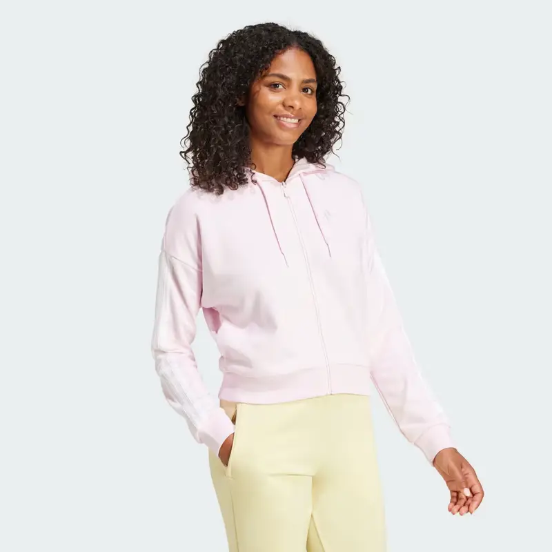 Felpa con cappuccio Essentials 3-Stripes French Terry Full-Zip Clear Pink miniatura 3