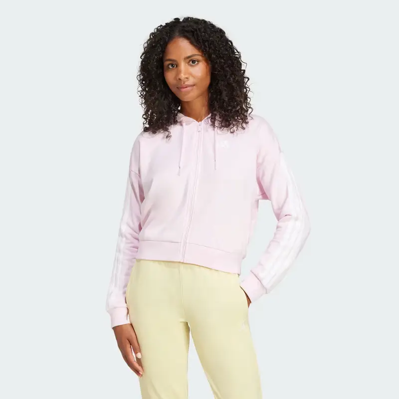 Felpa con cappuccio Essentials 3-Stripes French Terry Full-Zip Clear Pink