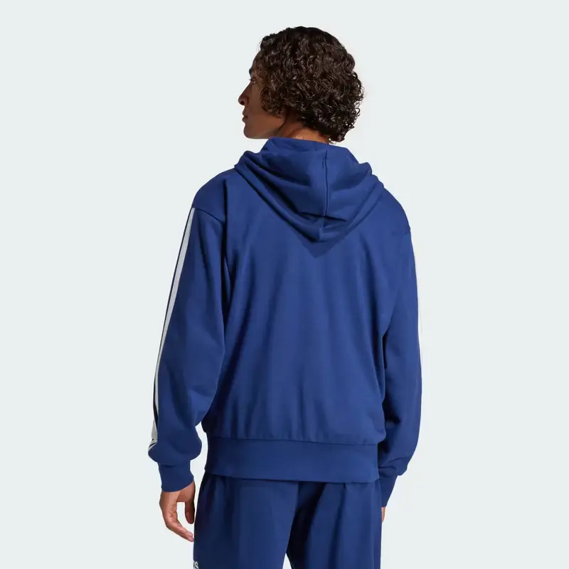 Felpa con cappuccio Essentials 3-Stripes French Terry Full-Zip Dark Blue miniatura 2