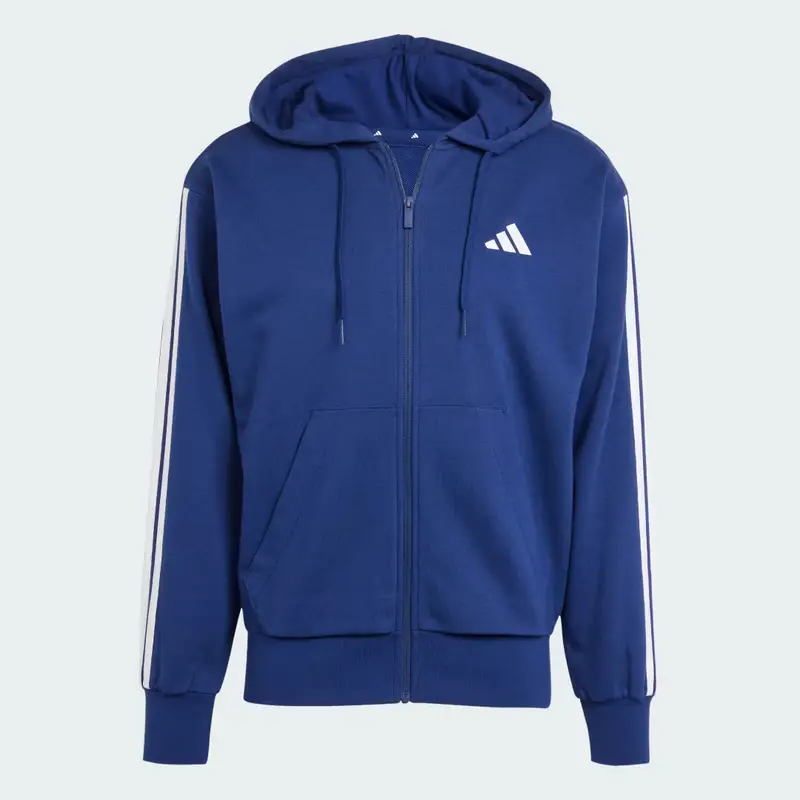 Felpa con cappuccio Essentials 3-Stripes French Terry Full-Zip Dark Blue miniatura 4