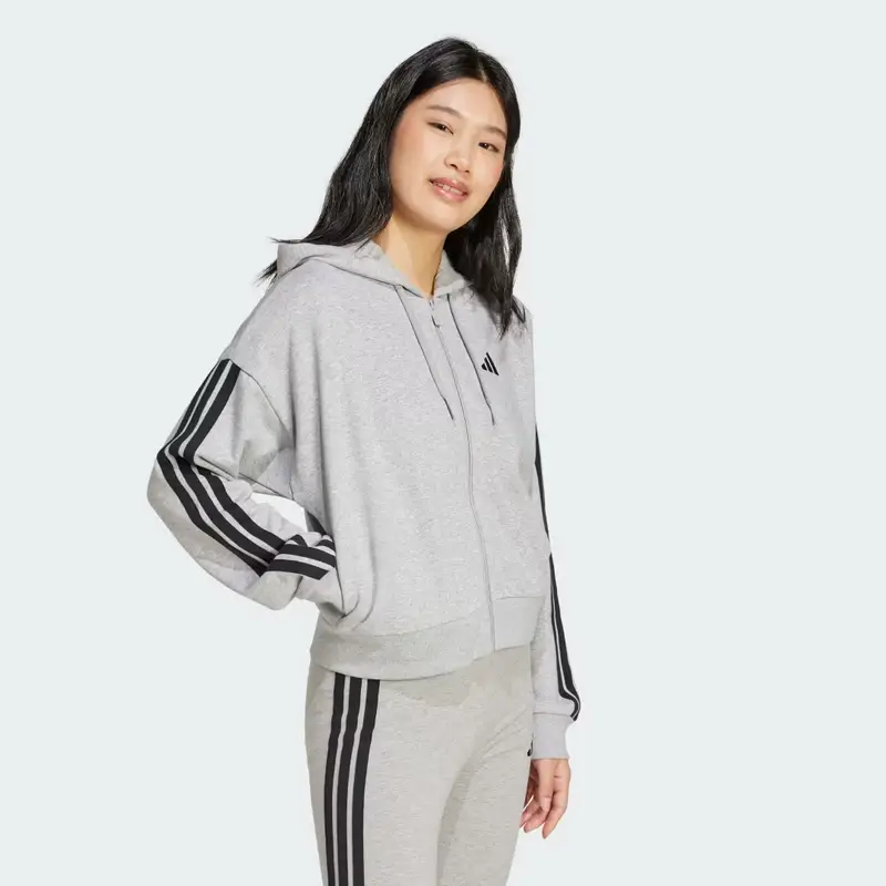 Felpa con cappuccio Essentials 3-Stripes French Terry Full-Zip Medium Grey Heather miniatura 3