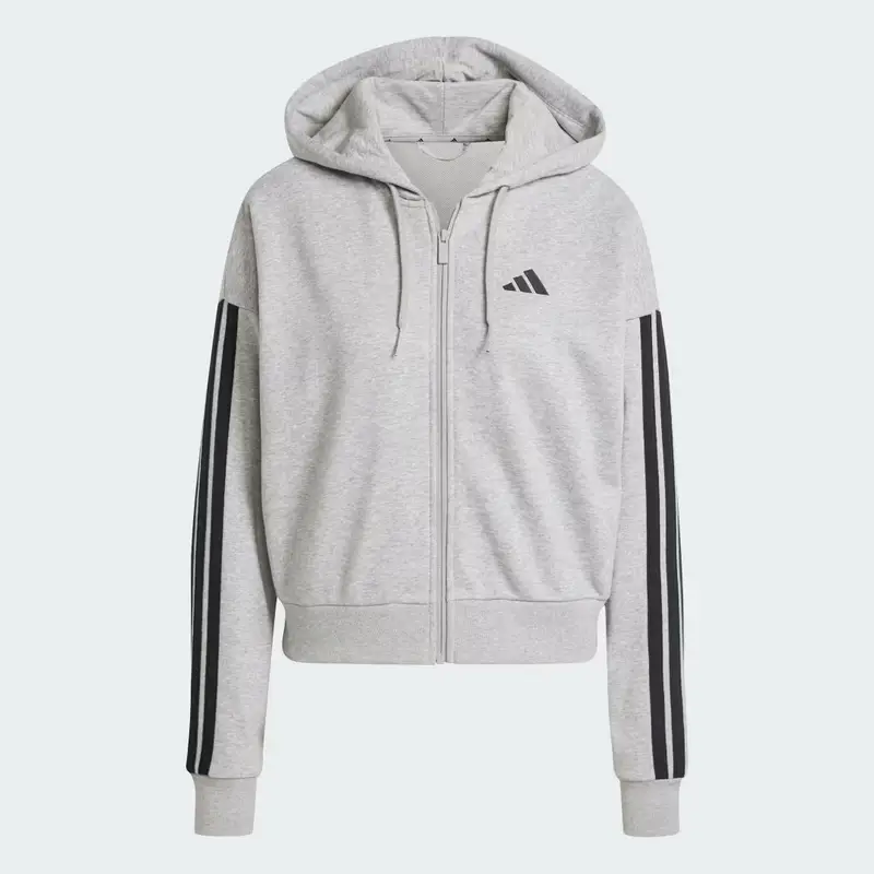Felpa con cappuccio Essentials 3-Stripes French Terry Full-Zip Medium Grey Heather miniatura 4