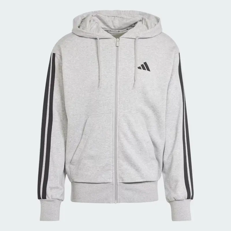 Felpa con cappuccio Essentials 3-Stripes French Terry Full-Zip Medium Grey Heather miniatura 4