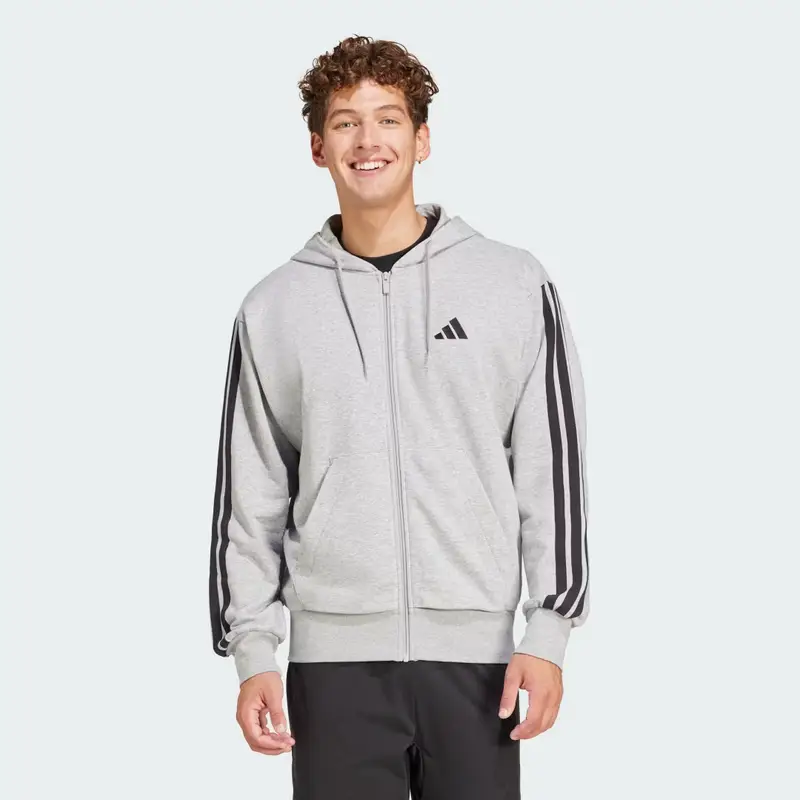 Felpa con cappuccio Essentials 3-Stripes French Terry Full-Zip Medium Grey Heather