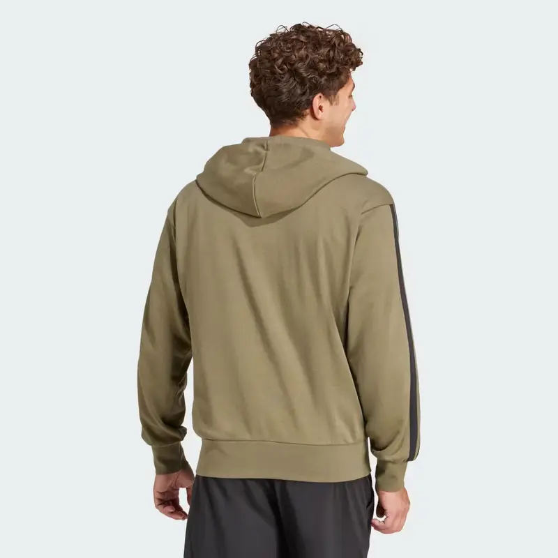 Felpa con cappuccio Essentials 3-Stripes French Terry Full-Zip Olive Strata miniatura 2