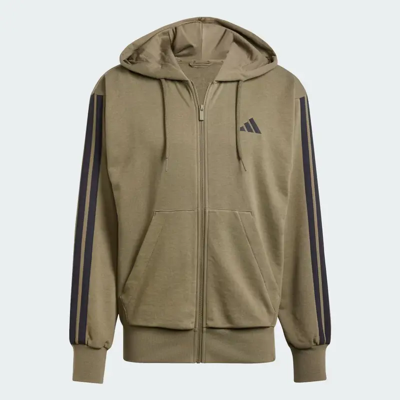 Felpa con cappuccio Essentials 3-Stripes French Terry Full-Zip Olive Strata miniatura 4