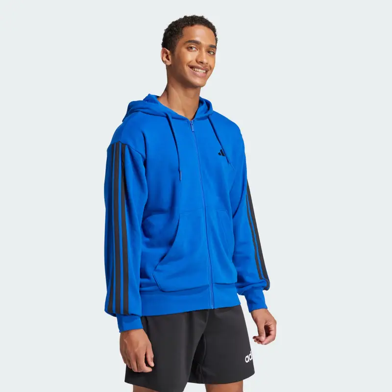 Felpa con cappuccio Essentials 3-Stripes French Terry Full-Zip Royal Blue miniatura 3