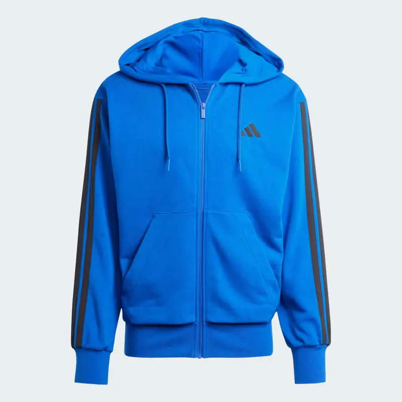Felpa con cappuccio Essentials 3-Stripes French Terry Full-Zip Royal Blue miniatura 4