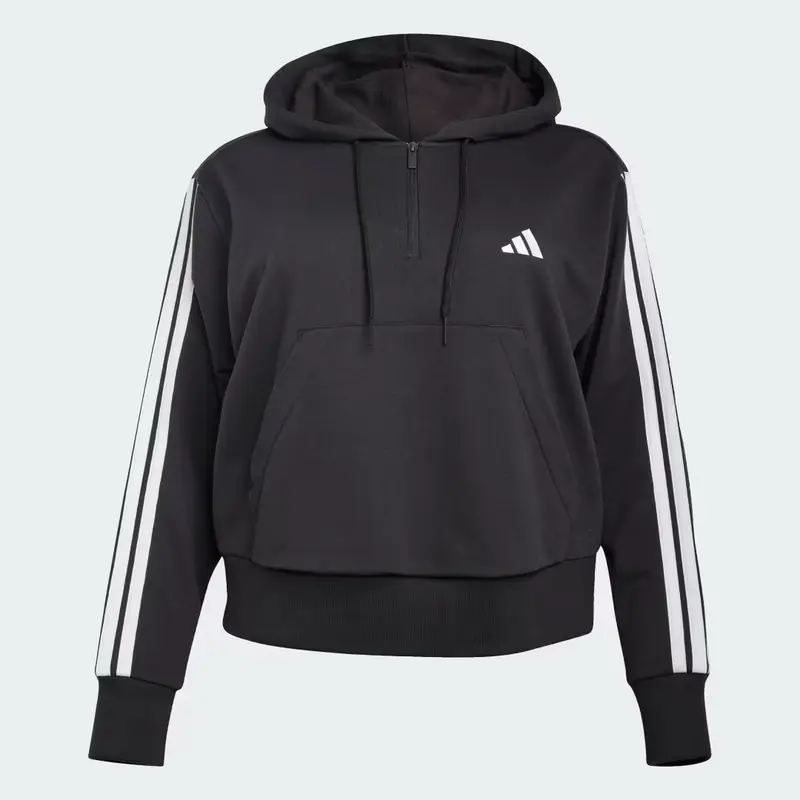 Felpa con cappuccio Essentials 3-Stripes French Terry Quarter-Zip (Curvy) Black miniatura 4