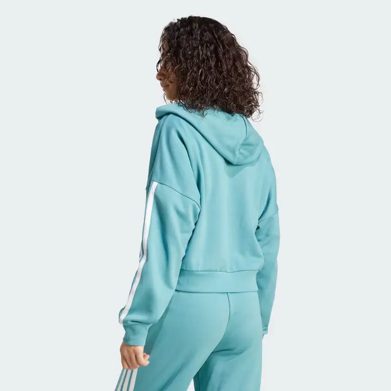Felpa con cappuccio Essentials 3-Stripes French Terry Quarter-Zip Powder Teal miniatura 2