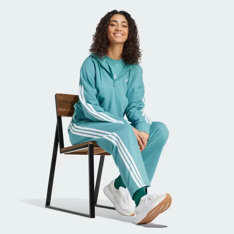 Felpa con cappuccio Essentials 3-Stripes French Terry Quarter-Zip Powder Teal miniatura 3