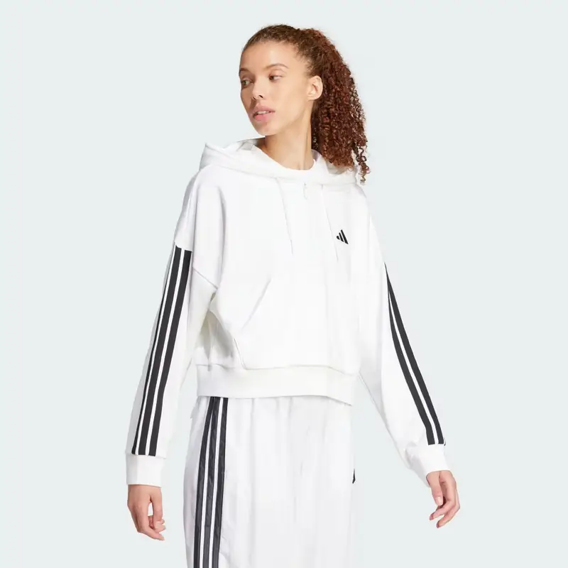 Felpa con cappuccio Essentials 3-Stripes French Terry Quarter-Zip White miniatura 3
