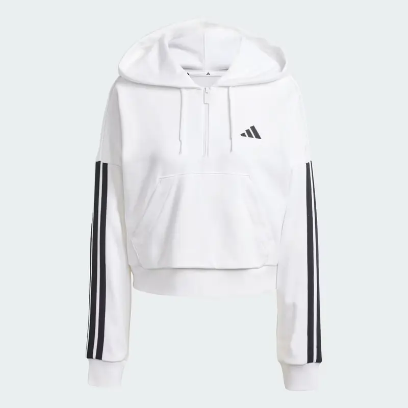 Felpa con cappuccio Essentials 3-Stripes French Terry Quarter-Zip White miniatura 4