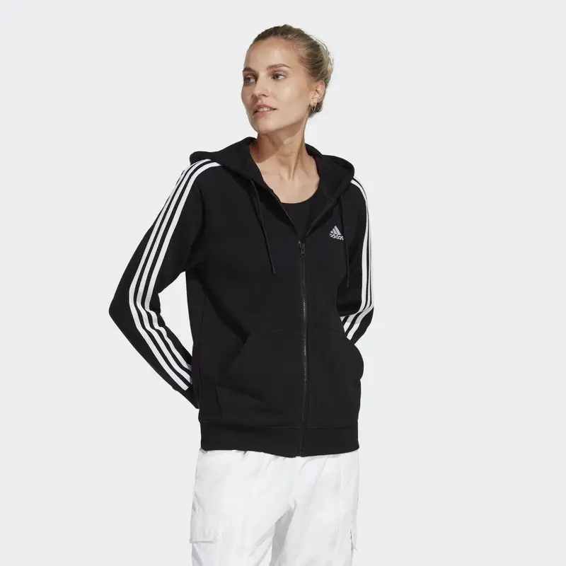 Felpa con cappuccio Essentials 3-Stripes French Terry Regular Full-Zip | Adidas Nero