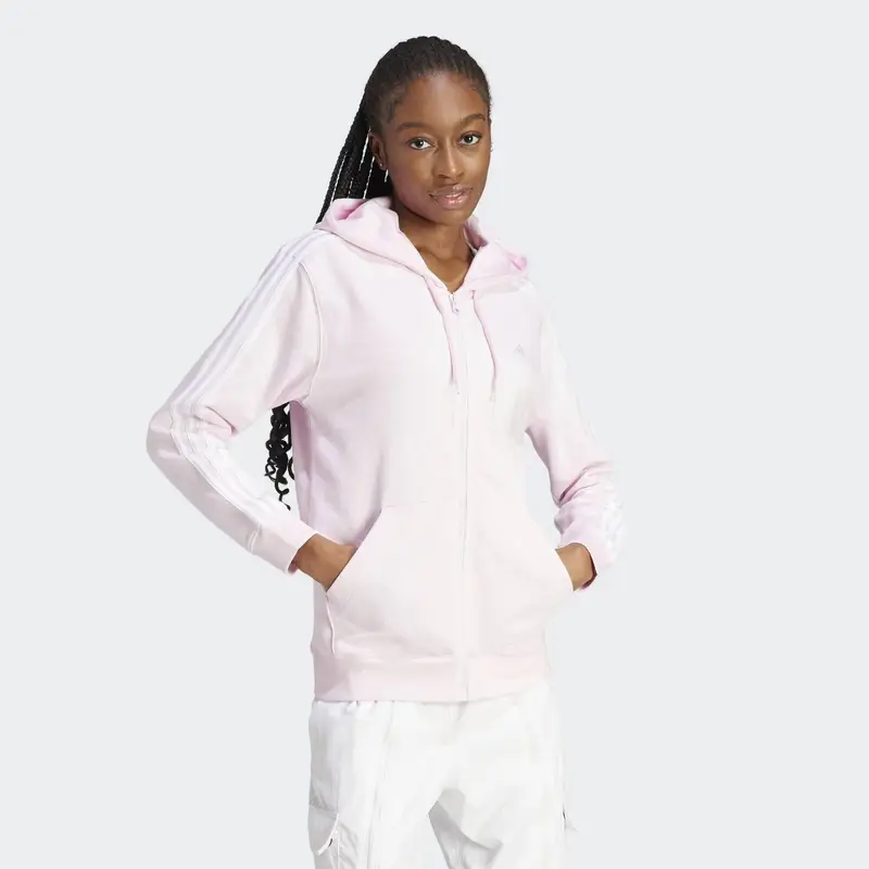 Felpa con cappuccio Essentials 3-Stripes French Terry Regular Full-Zip | Adidas Rosa antico