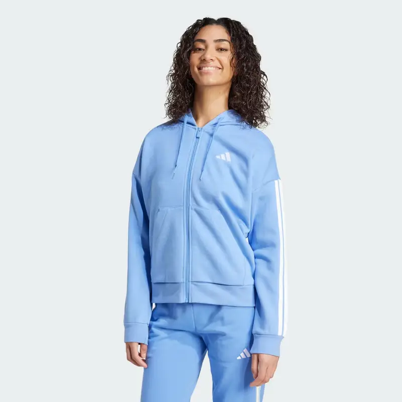 Felpa con cappuccio Essentials 3-Stripes Full-Zip Blue Fusion