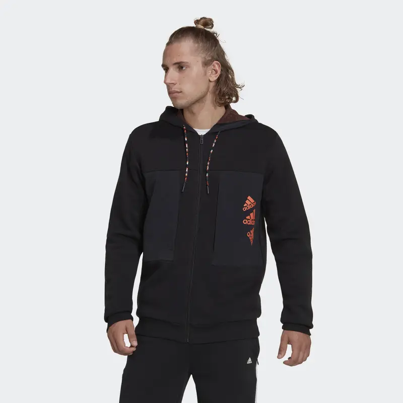 Felpa con cappuccio Essentials BrandLove Fleece Full-Zip | Adidas Nero