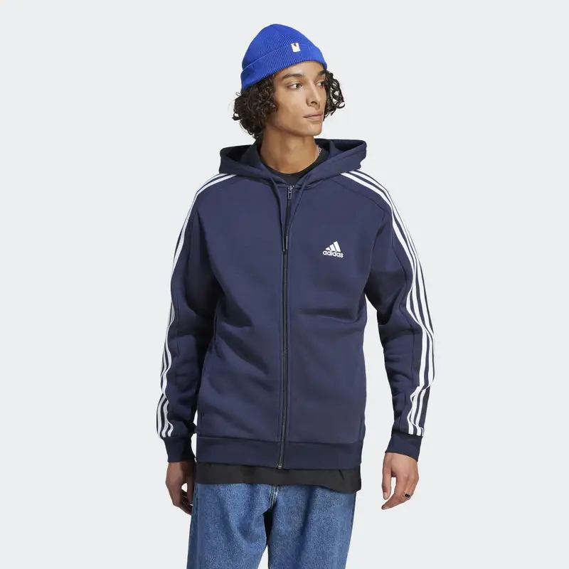 Felpa con cappuccio Essentials Fleece 3-Stripes Full-Zip | Adidas Blu petrolio